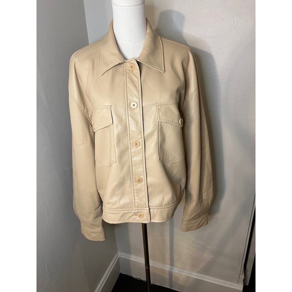 Wilfred Faux Leather Sandy Beige Little Cropped Jacket Large (B130193)